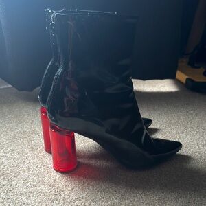Jeffrey Campbell patent booties red heel